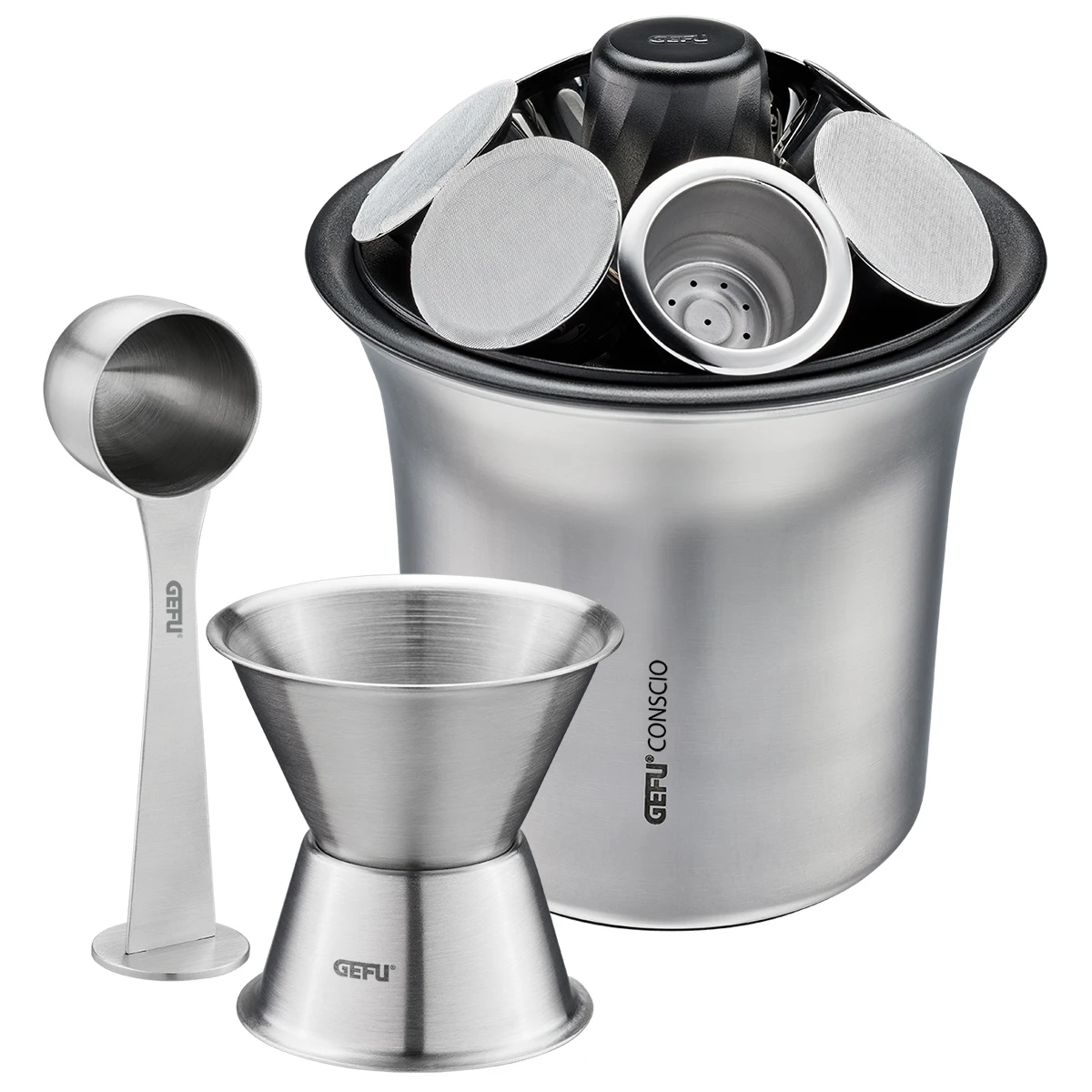 GEFU Set: Trichter Und Kaffeemaß-Set CONSCIO + 4 Kaffeekapseln CONSCIO + 80 Ersatz-Aroma-Sticker CONSCIO + Kaffeesatz Sammelbehälter CONSCIO 3 GEFU Set: Trichter Und Kaffeemaß-Set CONSCIO + 4 Kaffeekapseln CONSCIO + 80 Ersatz-Aroma-Sticker CONSCIO + Kaffeesatz Sammelbehälter CONSCIO