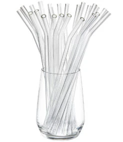 GEFU Glastrinkhalm FUTURE, 23 Cm Gebogene Form, 25 Stück Transparent Mit 2 Bürsten