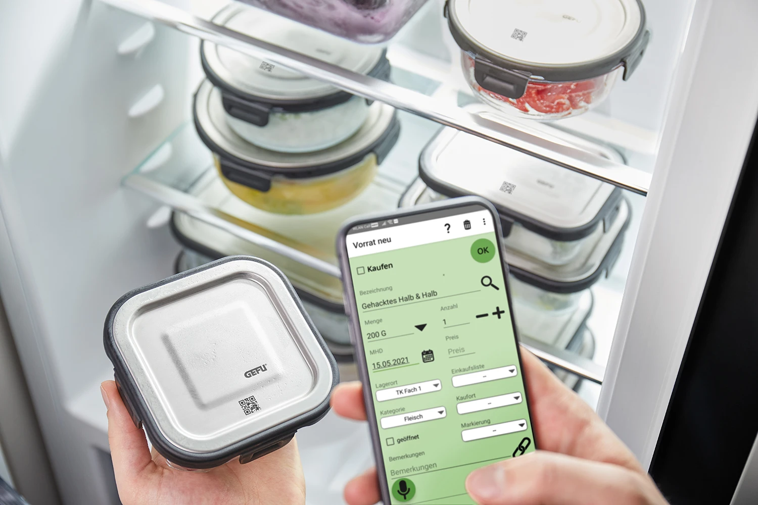 GEFU Frischhaltedose MILO, Rechteckig, 1500 Ml (Frische- Und Vorratskontrolle Per App) 4 GEFU Frischhaltedose MILO, Rechteckig, 1500 Ml (Frische- Und Vorratskontrolle Per App) – Bild 2