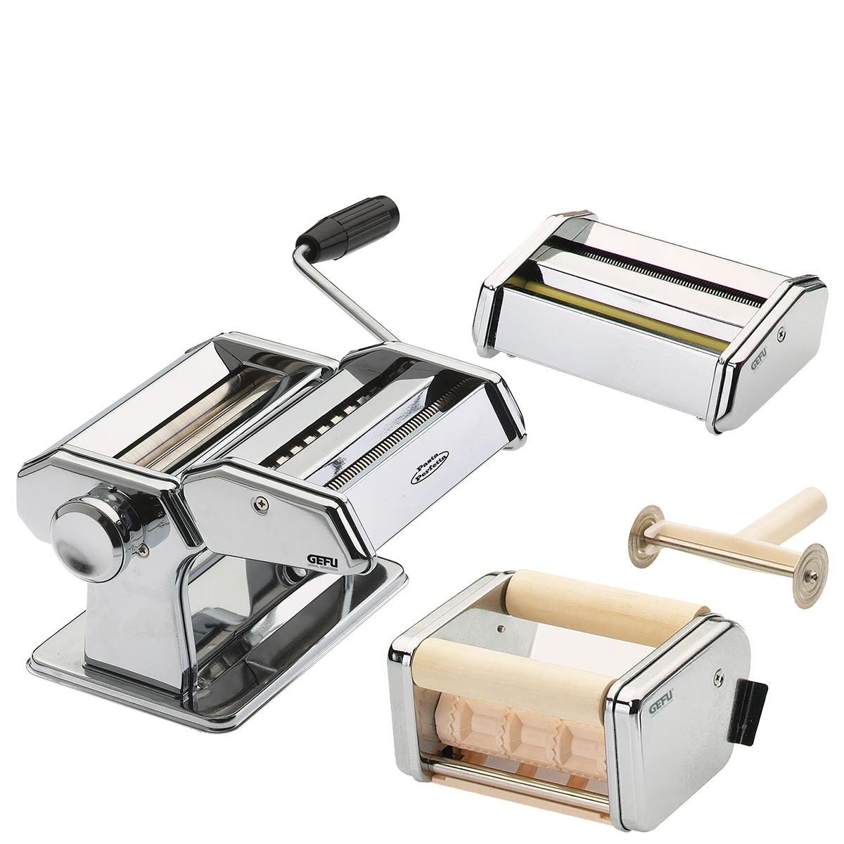GEFU Pastamaschine PASTA PERFETTA DE LUXE Set Mit Vorsätzen Für 6 Verschiedene Nudelsorten 3 GEFU Pastamaschine PASTA PERFETTA DE LUXE Set Mit Vorsätzen Für 6 Verschiedene Nudelsorten